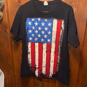 Fruit of the Loom Black Heavy Cotton T-Shirt American Flag